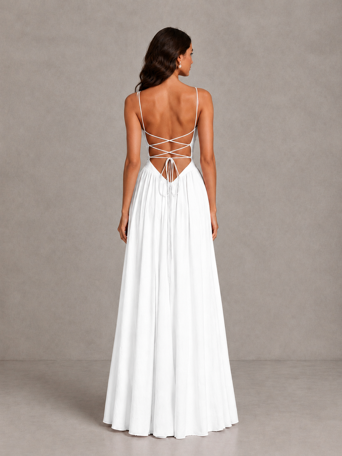 BOLODOO White Lace-Up Back A-Line Bridesmaid Dress - White - White_2