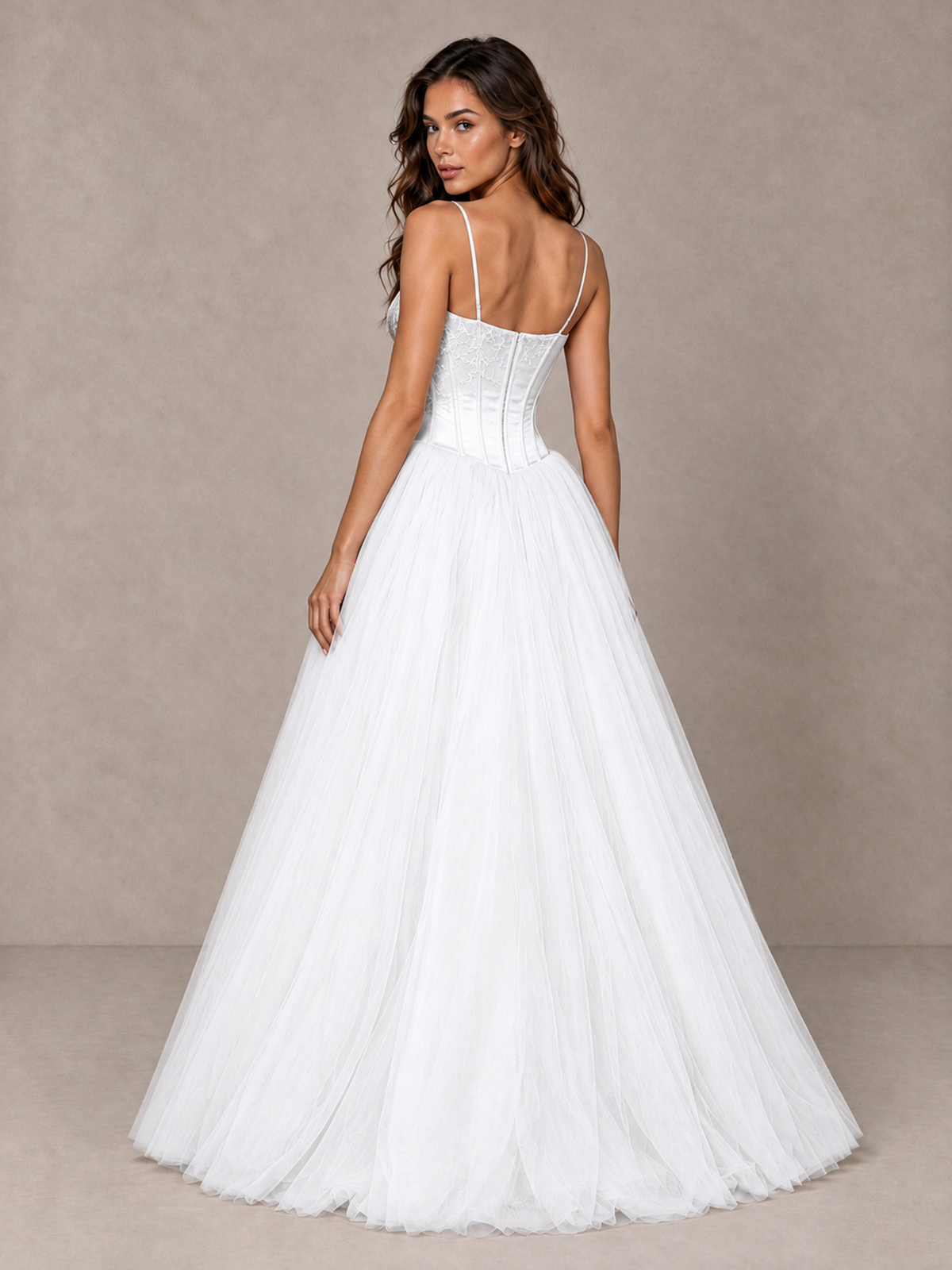 BOLODOO White Corset Tulle Prom Dress with Spaghetti Straps - White - White_2