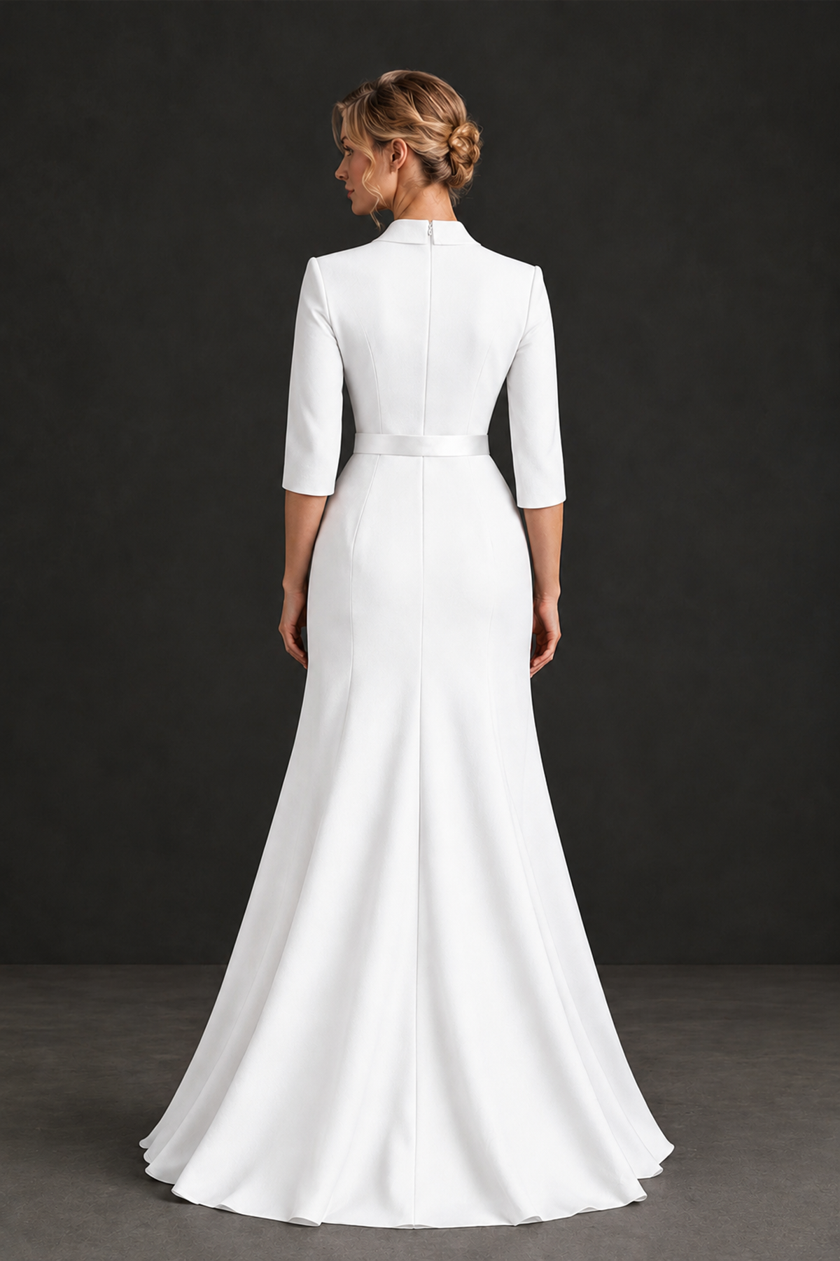 BOLODOO White Lapel Ruffle Mother of the Bride Dress with Belt - White - White_2