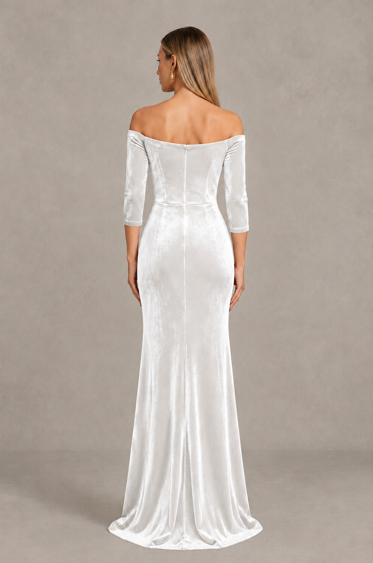 BOLODOO White Off-Shoulder Velvet Evening Dress with High Slit - White - White_2