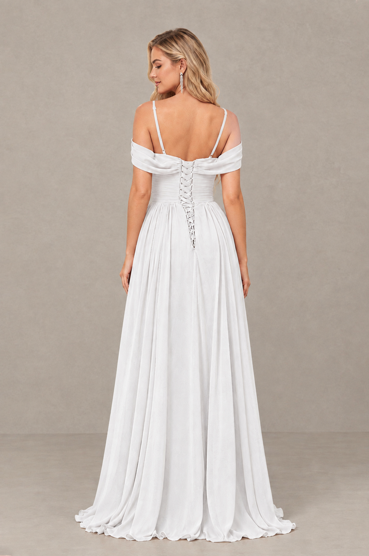 BOLODOO White Off-Shoulder Bridesmaid Dress with Slit - White