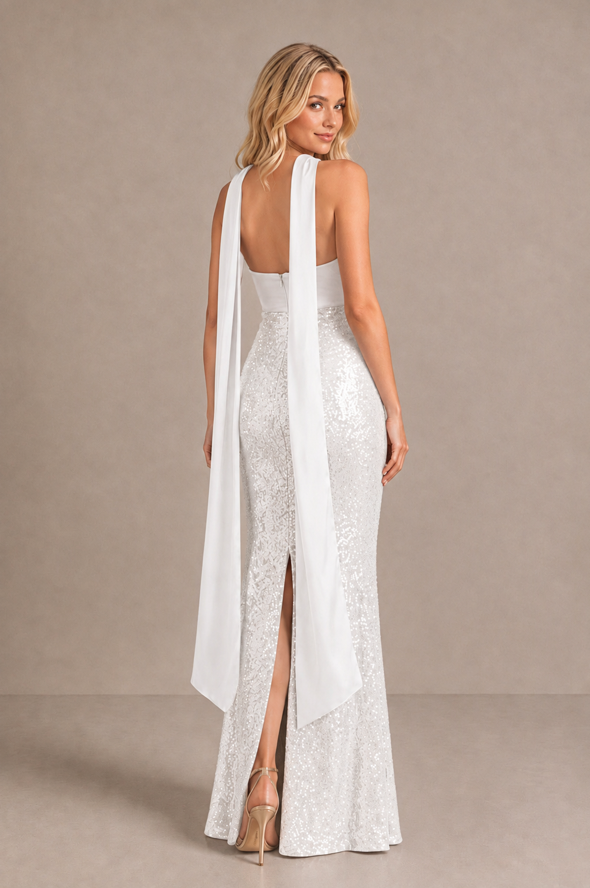 BOLODOO White Strapless Sweetheart Evening Dress with Scarf - White - White_2