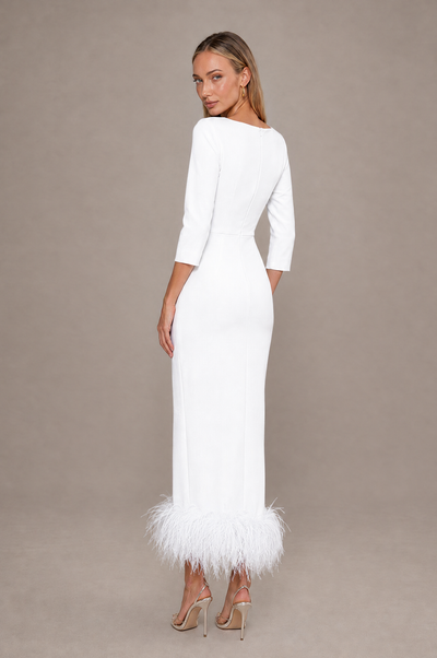 BOLODOO White Feather-Trim Twist-Waist Midi Dress - White - White_2