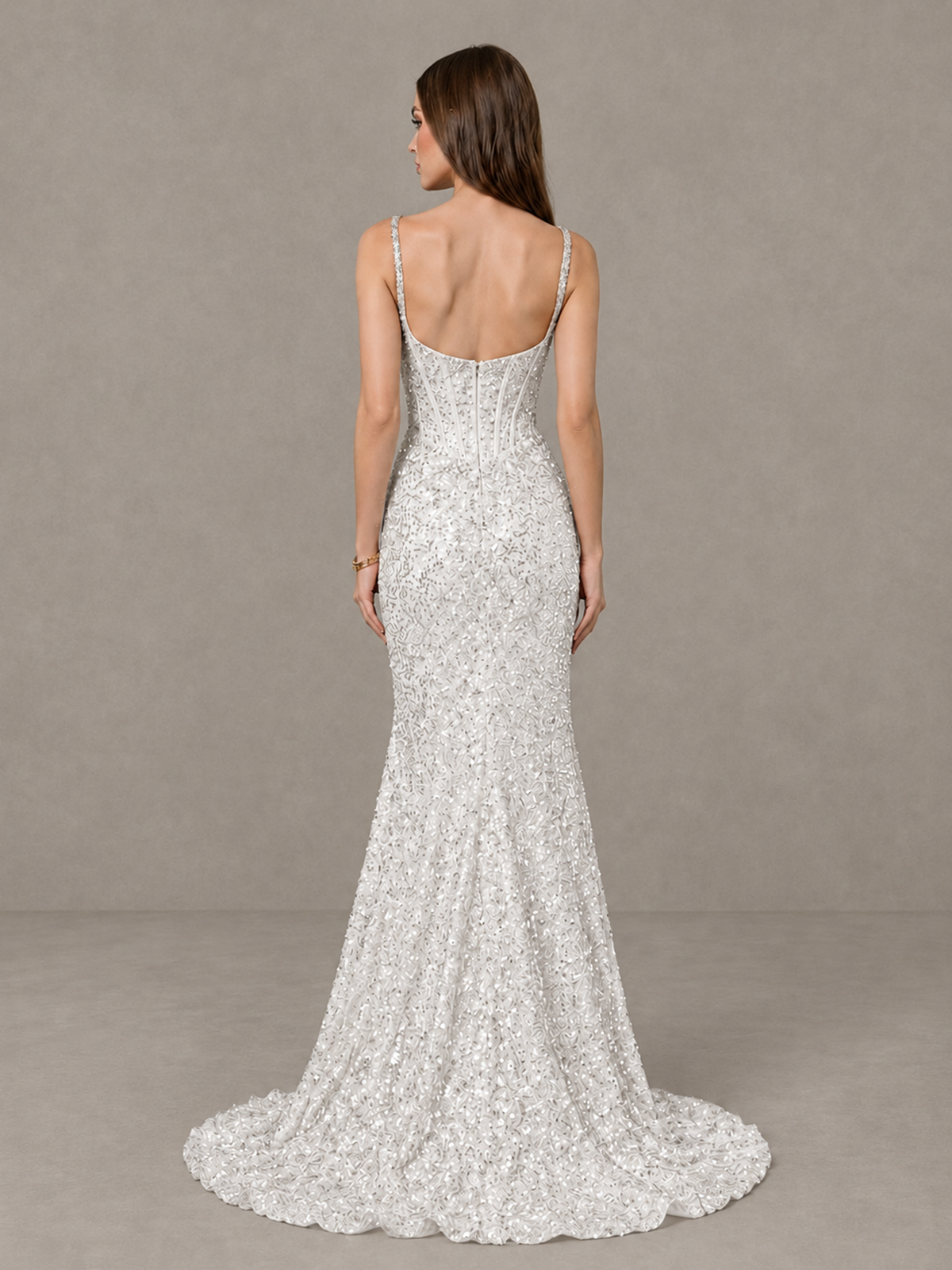 BOLODOO White Sequin Corset Evening Gown with High Slit - White - White_2