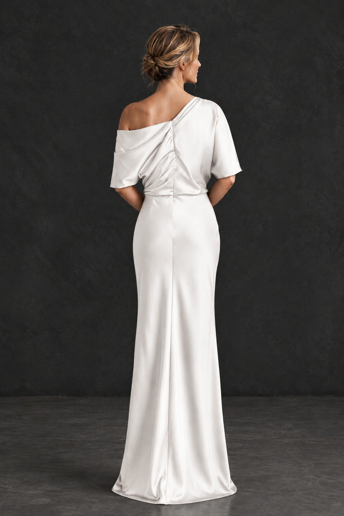 BOLODOO White Satin Asymmetric Mother of the Bride Dress - White - White_2