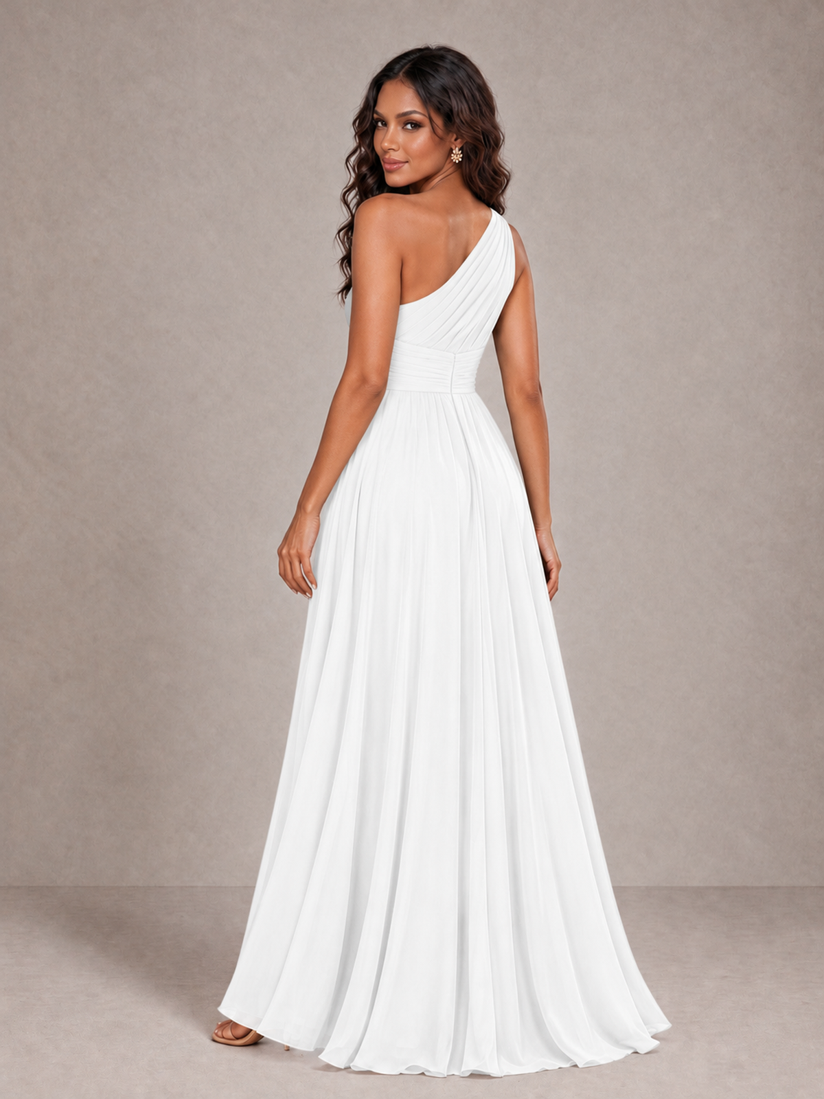 BOLODOO White One-Shoulder A-Line Bridesmaid Dress - White - White_2