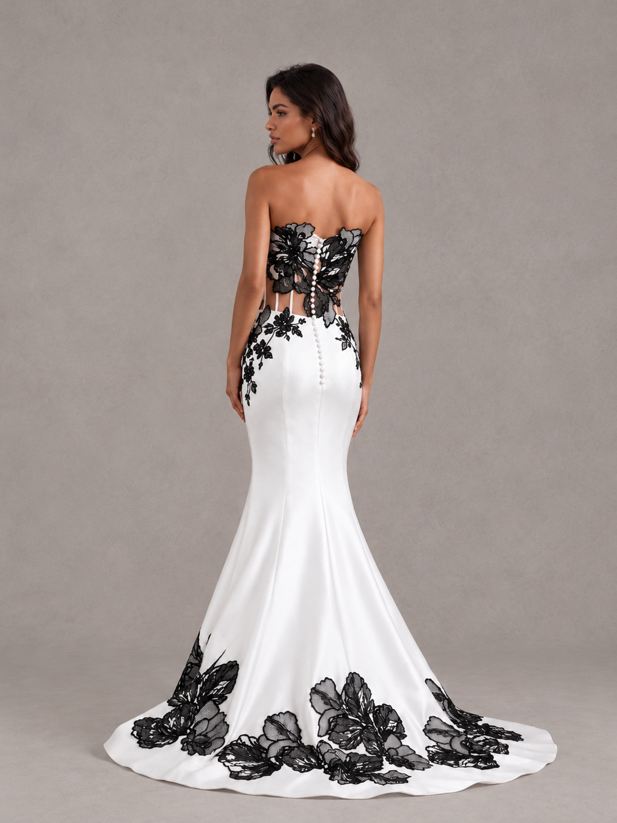 BOLODOO White Strapless Floral Applique Mermaid Prom Dress - White - White（2）