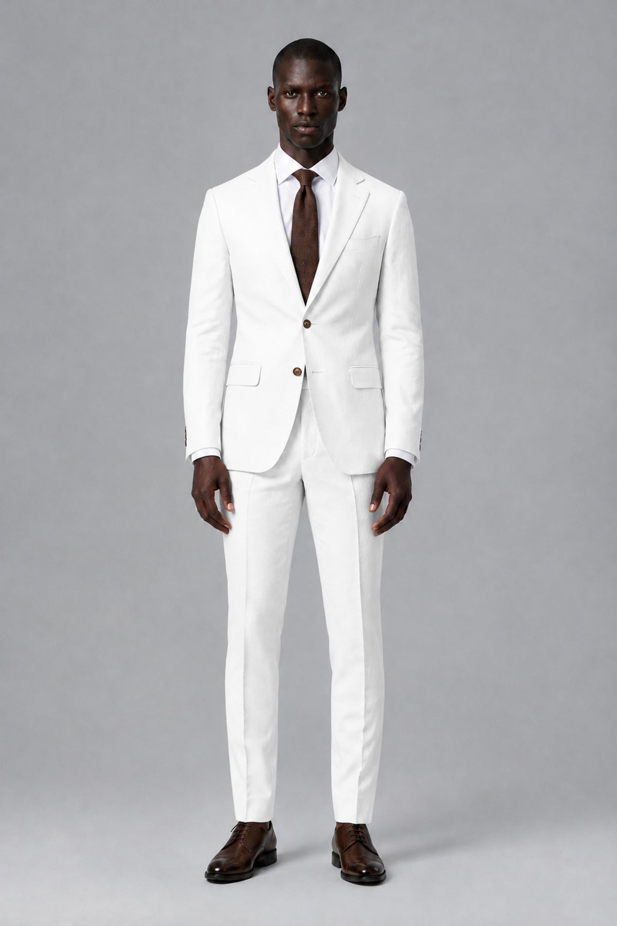 Men's White Two-Piece Notch Lapel Suit - White - White_2