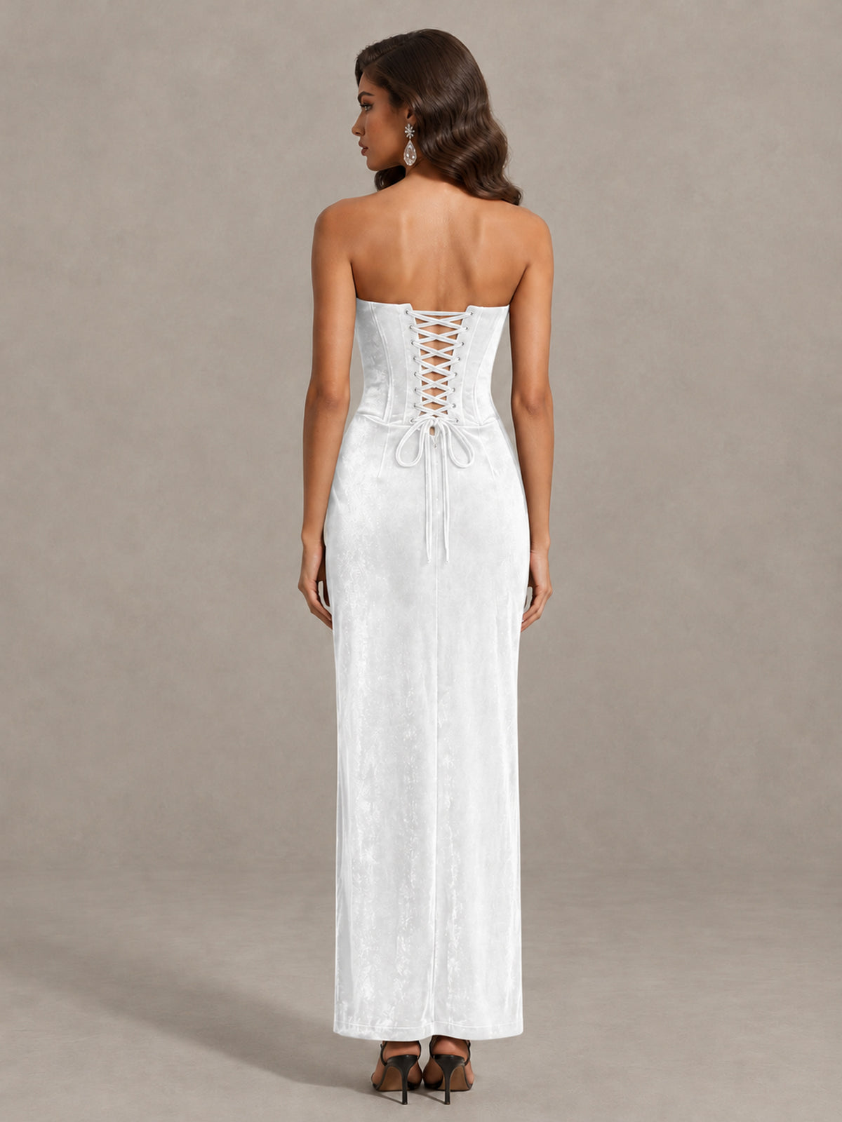 BOLODOO White Strapless Velvet Cocktail Maxi Dress - White - White_2