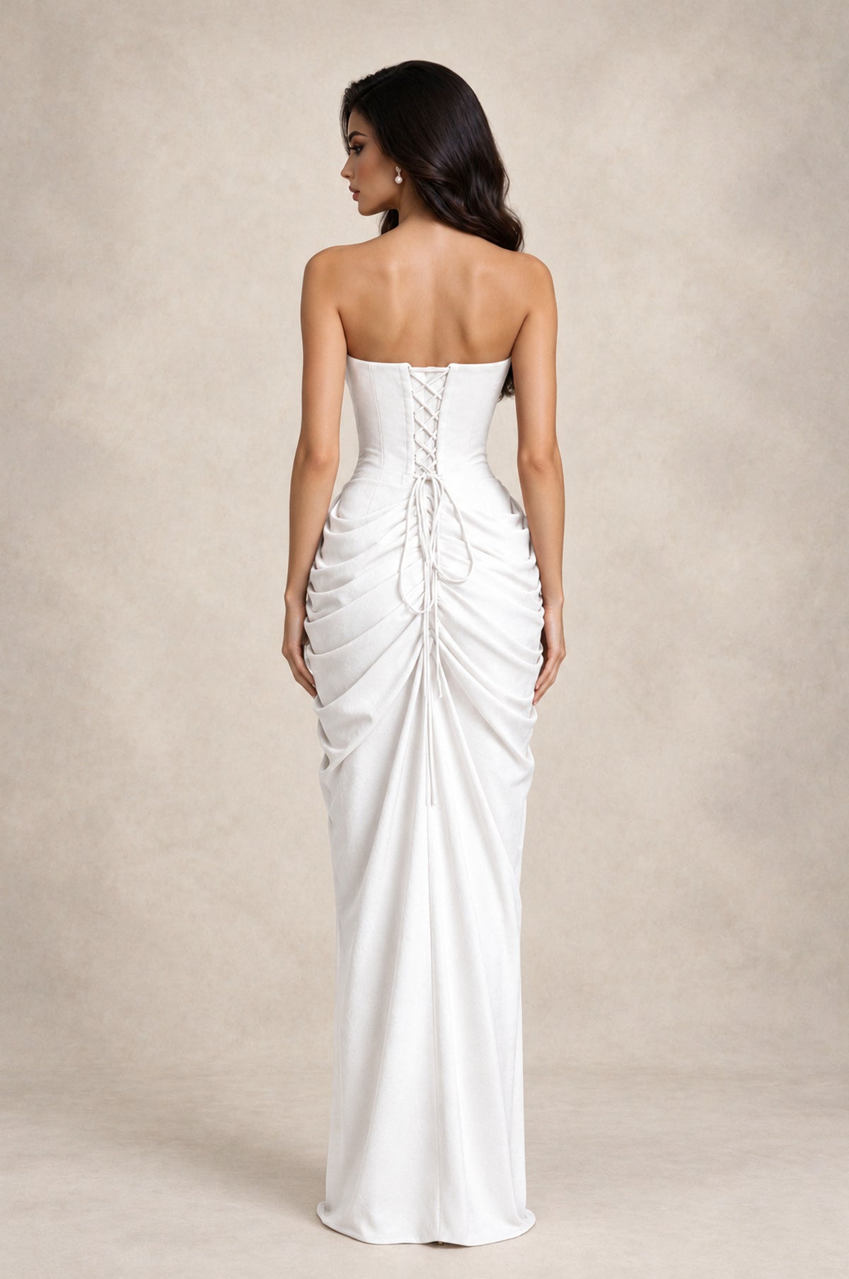 BOLODOO White Strapless Ruched Corset Evening Gown - White - White_2