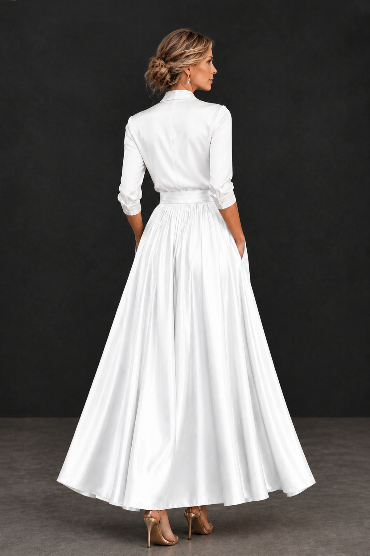 BOLODOO White and White V-Neck A-Line Mother of the Bride Dress - White - White_2
