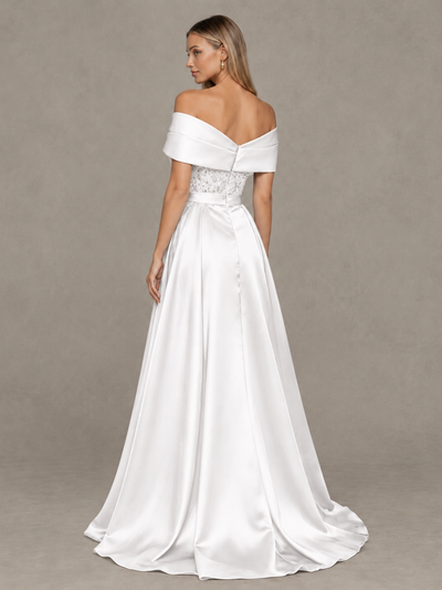 BOLODOO White Sequin Mermaid Evening Dress with Detachable Satin Overskirt and Sweep Train - White - White_2