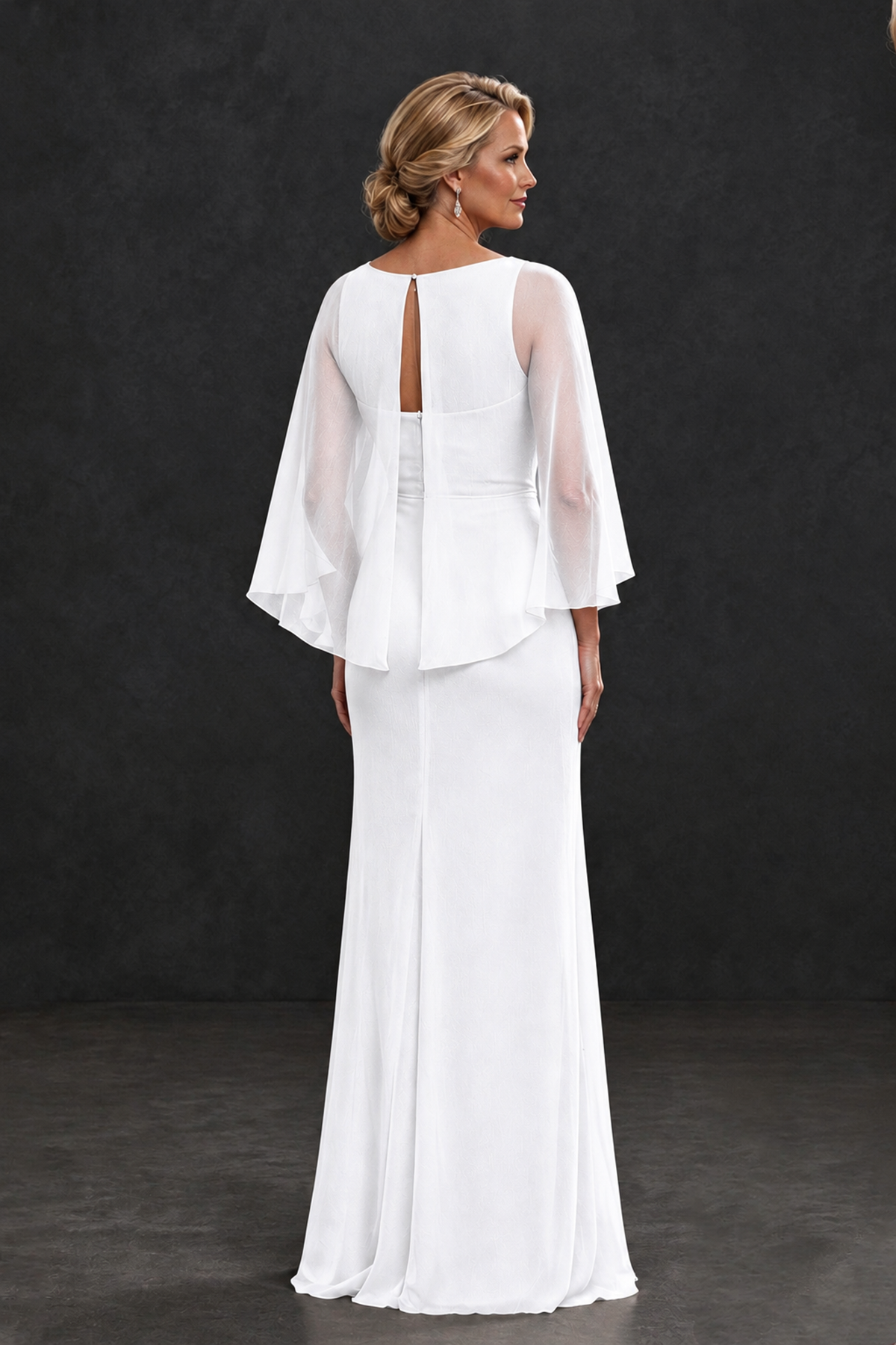 BOLODOO White Cape Sleeve Mother of the Bride Dress with Ruched Waist - White - White_2