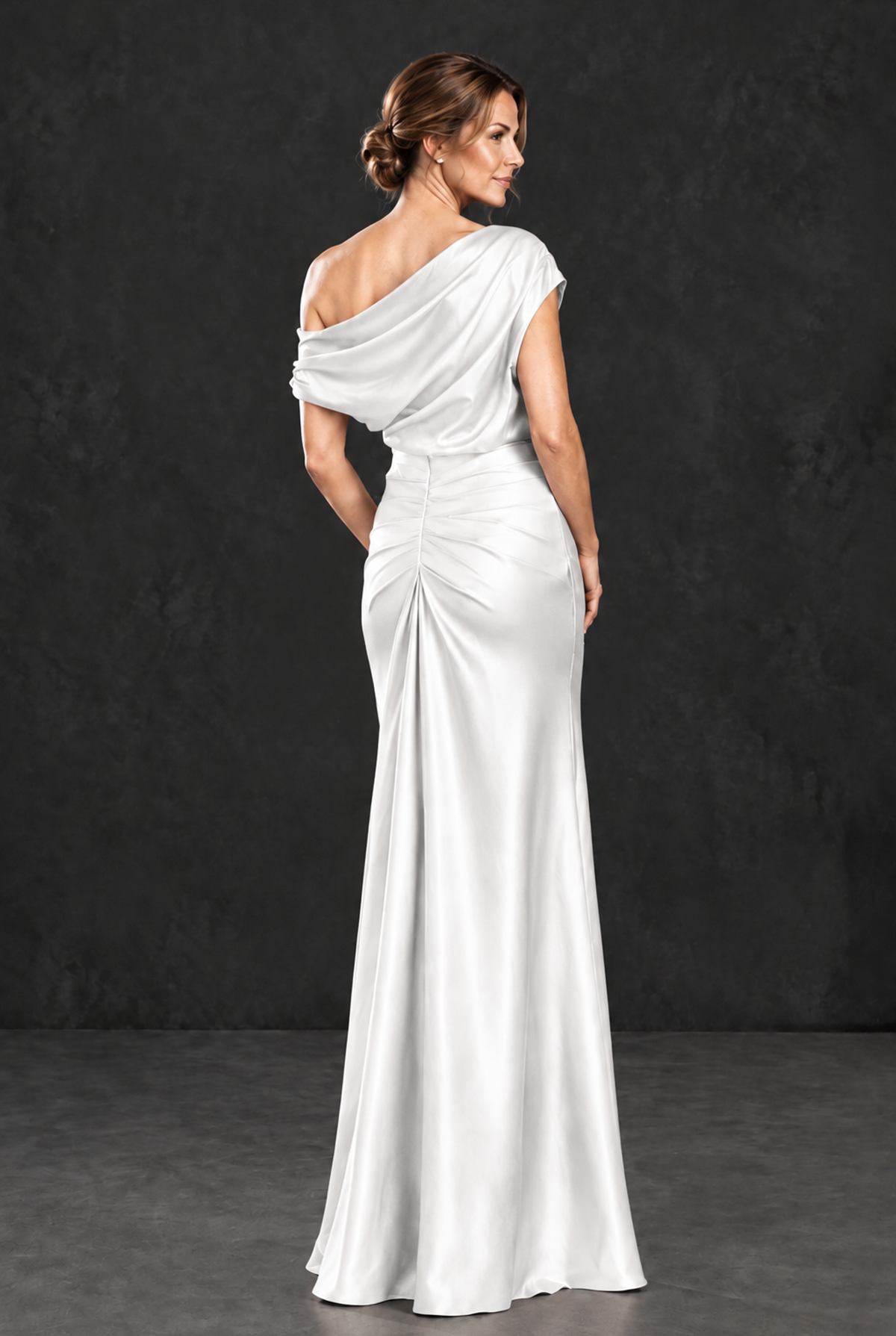 BOLODOO White Asymmetric Ruched Mother of the Bride Dress - White - White_2