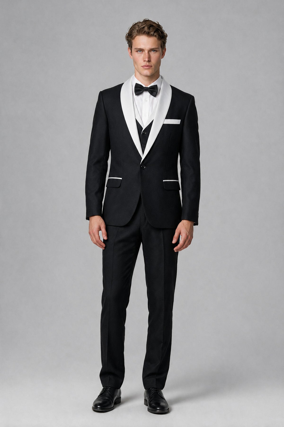 Bolodoo Men's White 3-Piece Shawl Lapel Tuxedo Suit - White - White_2