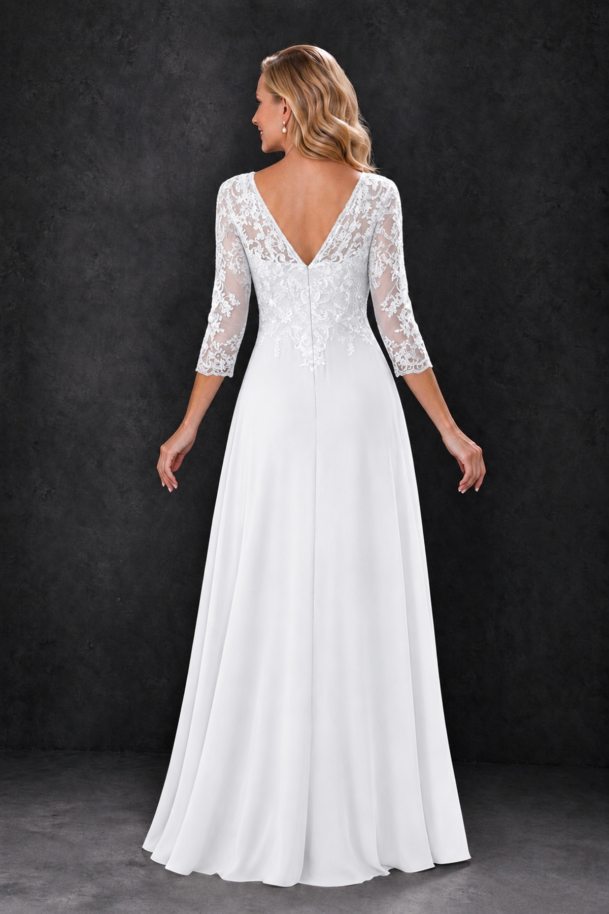 BOLODOO White Lace Embroidered Mother of the Bride Dress with 3/4 Sleeves - White - White_2