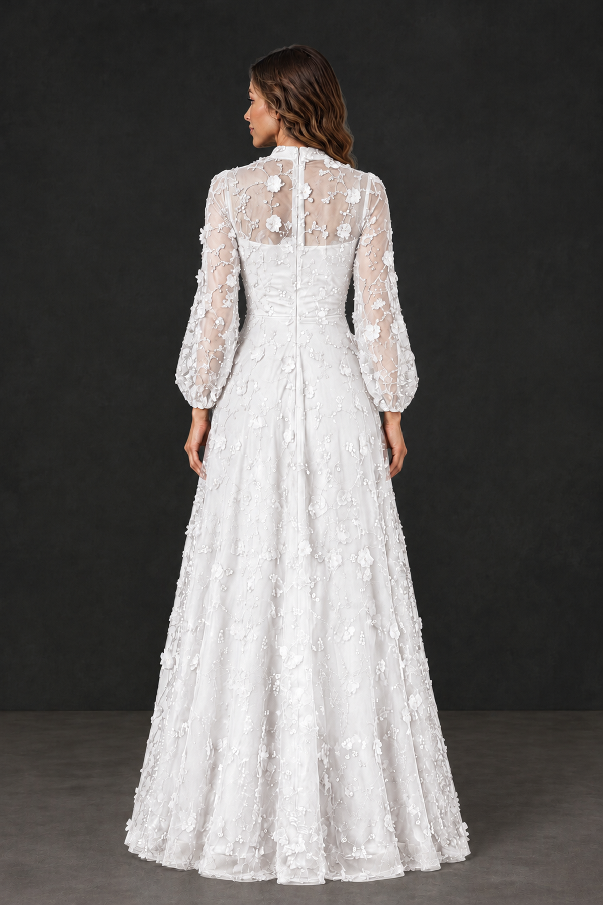 BOLODOO White Long Sleeve Floral Mother of the Bride Dress - White - White_2