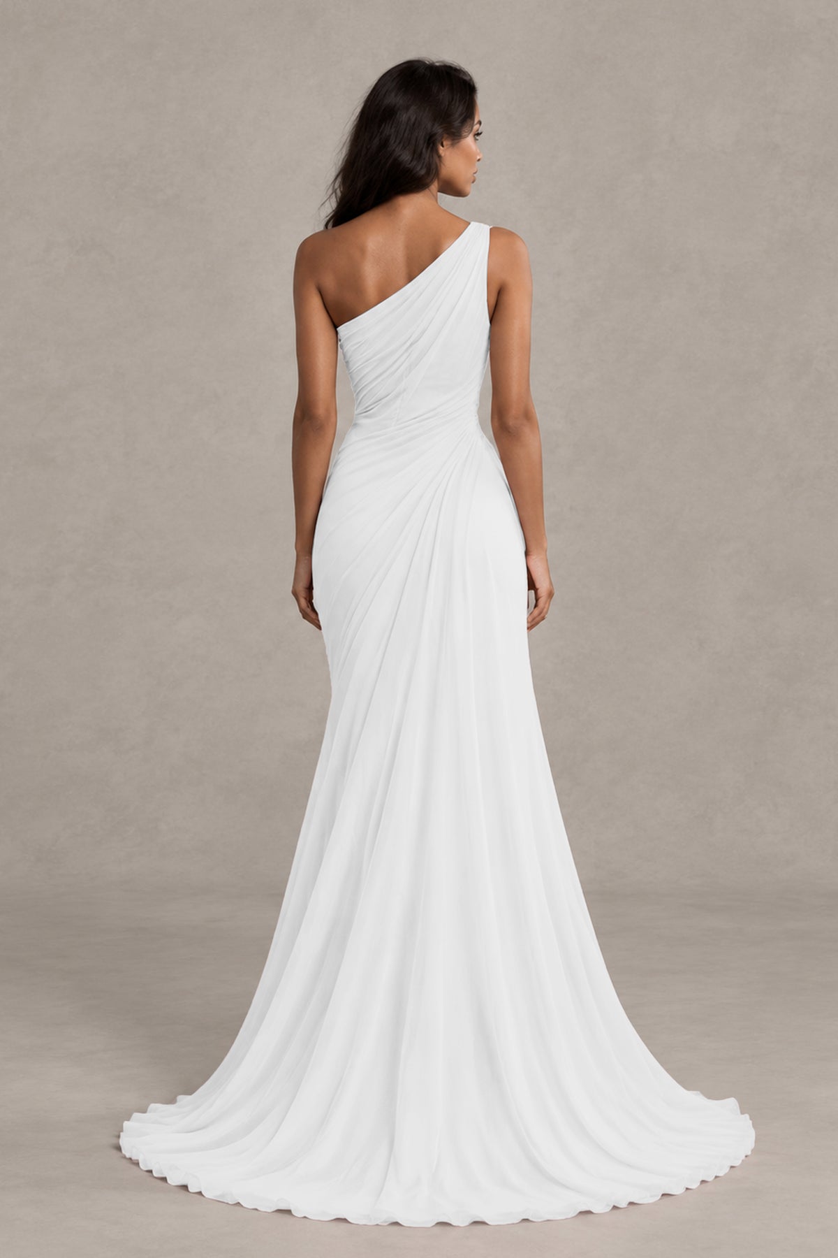 BOLODOO White One-Shoulder Floral Ruched Maxi Dress - White