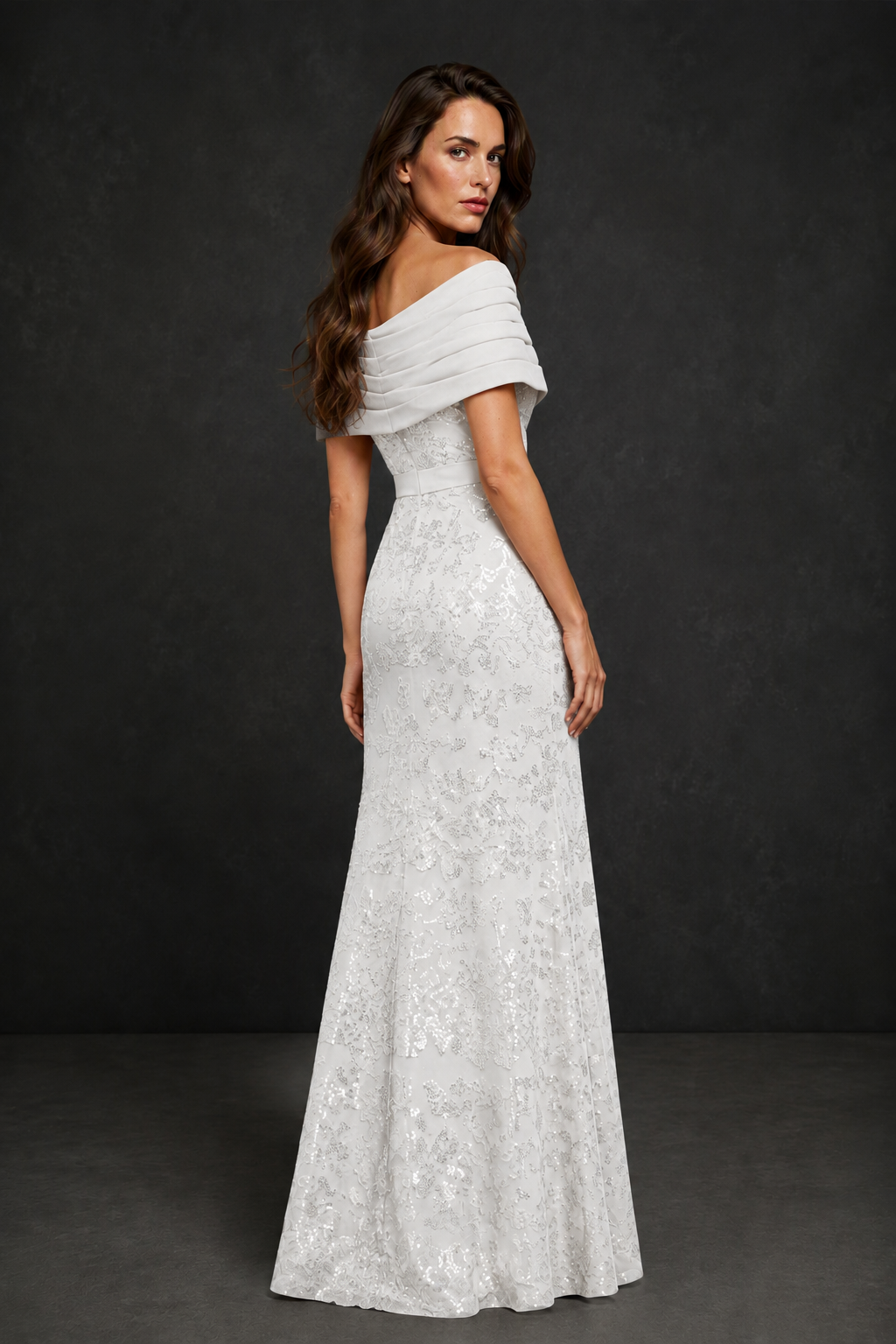 BOLODOO White Off-Shoulder Sequin Lace Mermaid Evening Gown | Mother of the Bride Formal Dress - White