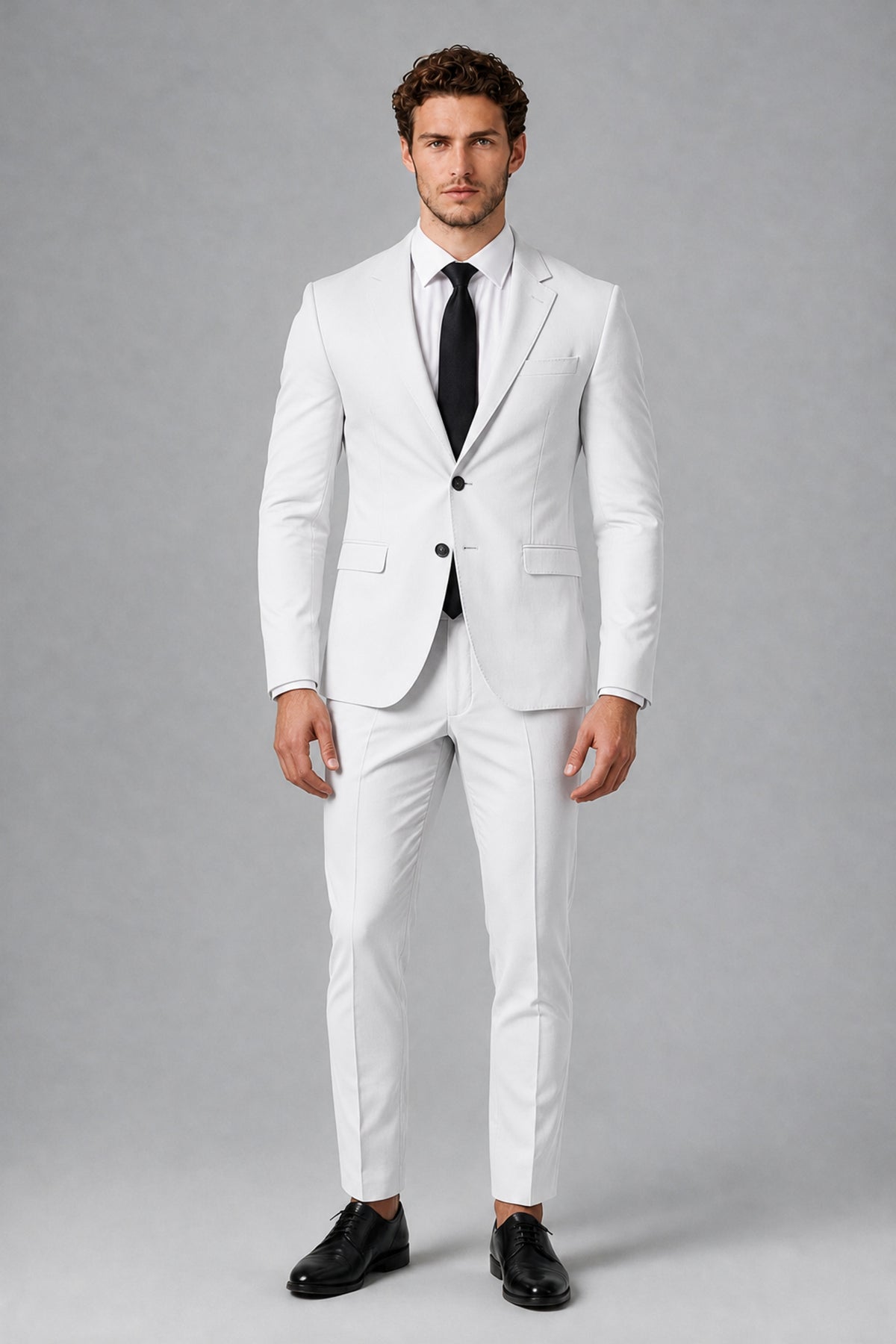 Bolodoo Men's White Two-Piece Suit with Notch-Lapel Jacket & Trousers - White - White_2