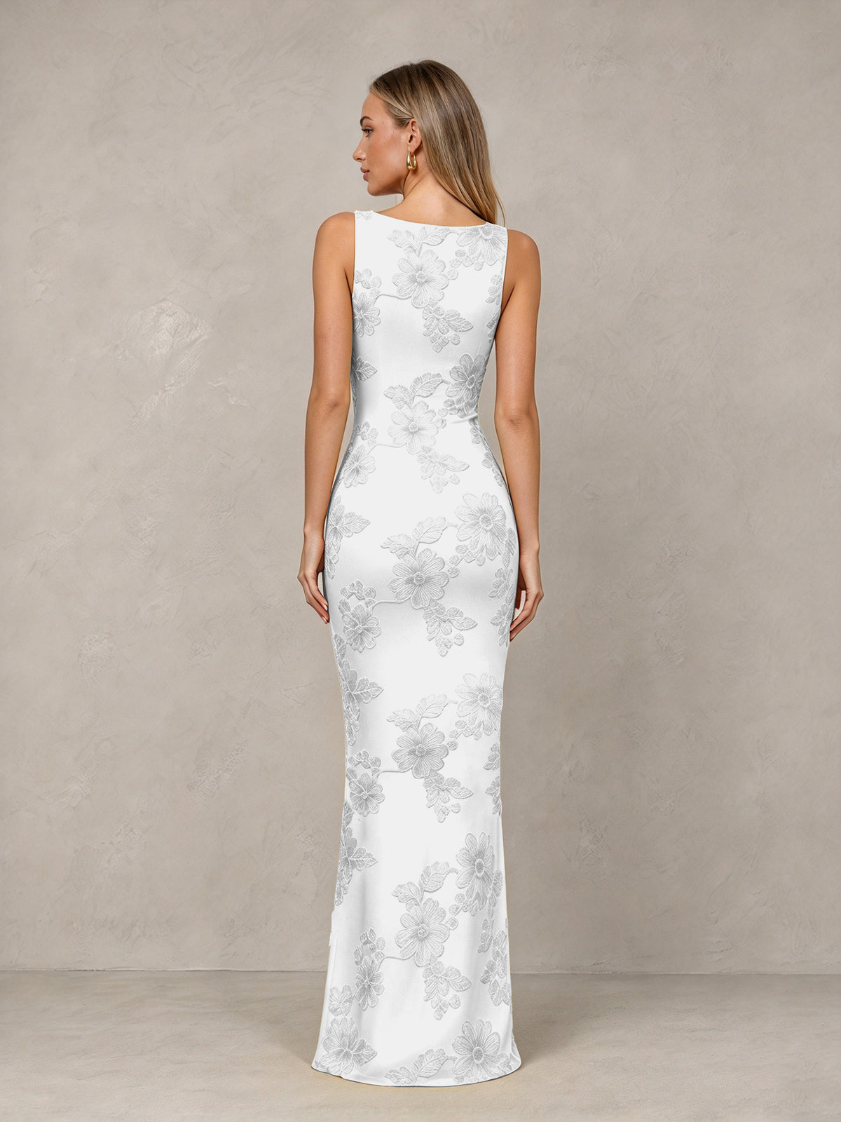 BOLODOO White Floral Sleeveless Maxi Wedding Guest Dress - White - White(2)