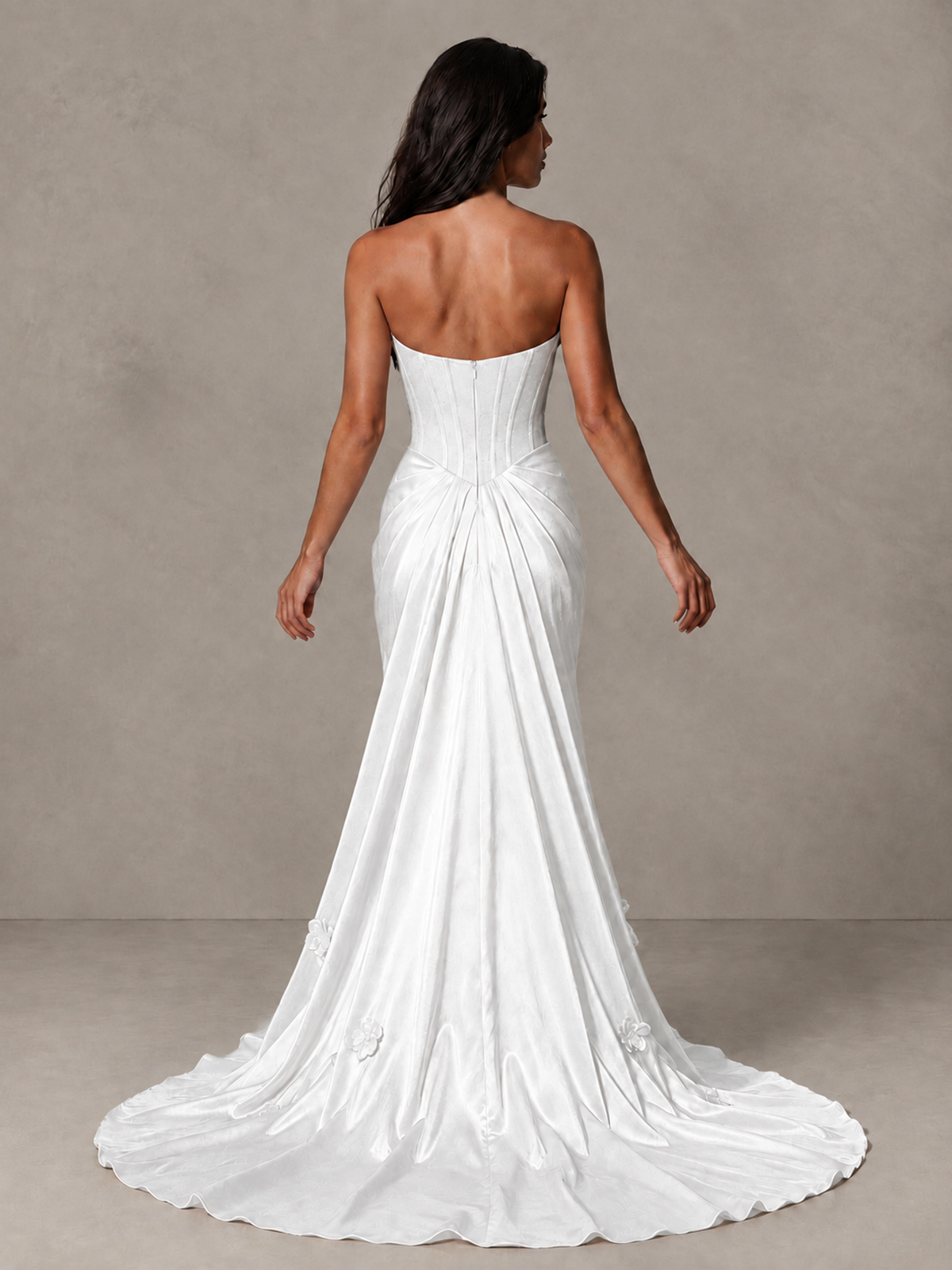 BOLODOO White Strapless Floral Corset Evening Gown with Train - White - White_2
