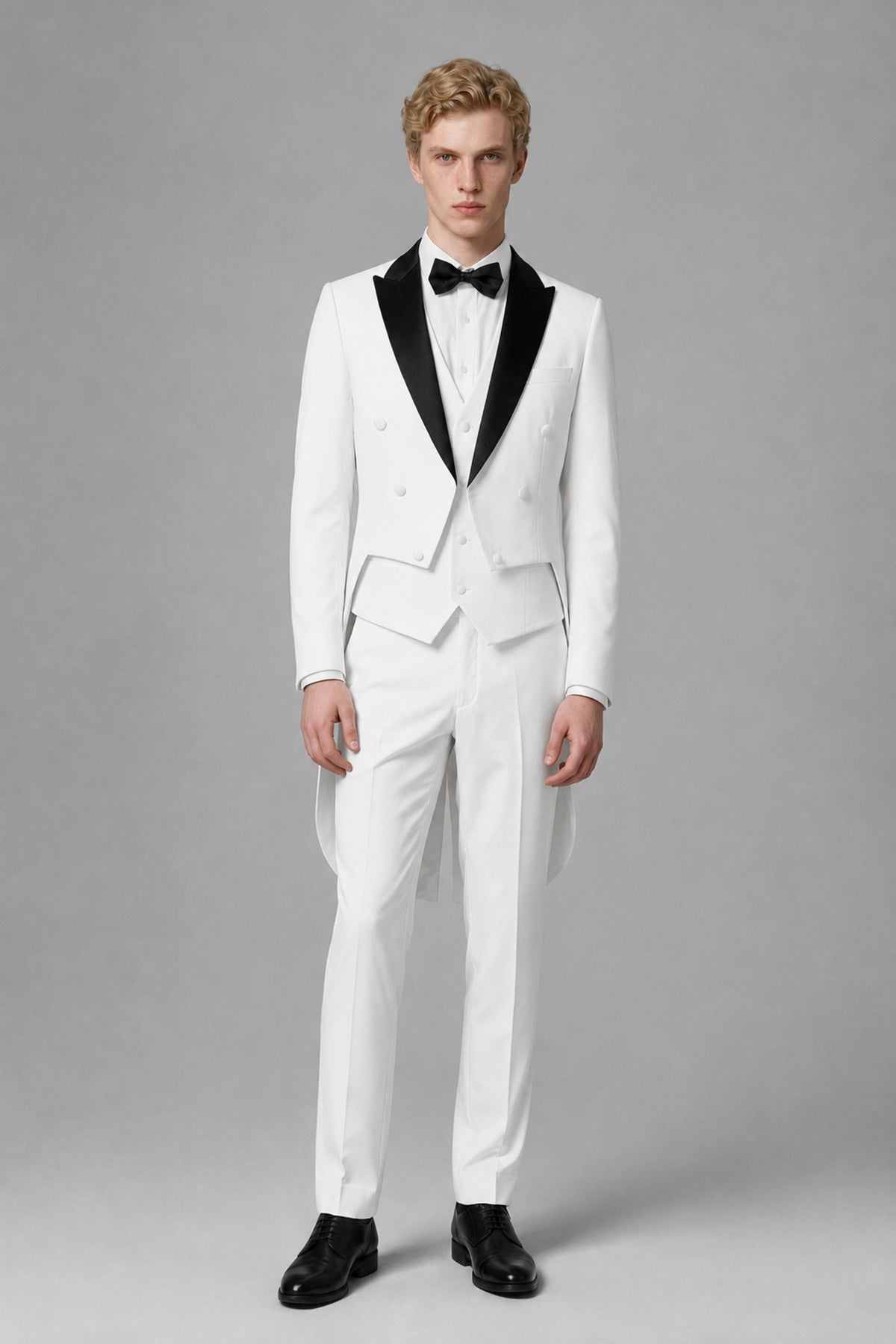 Bolodoo Men's White 3-Piece Tailcoat Tuxedo Suit with Vest & Trousers - White - White_2