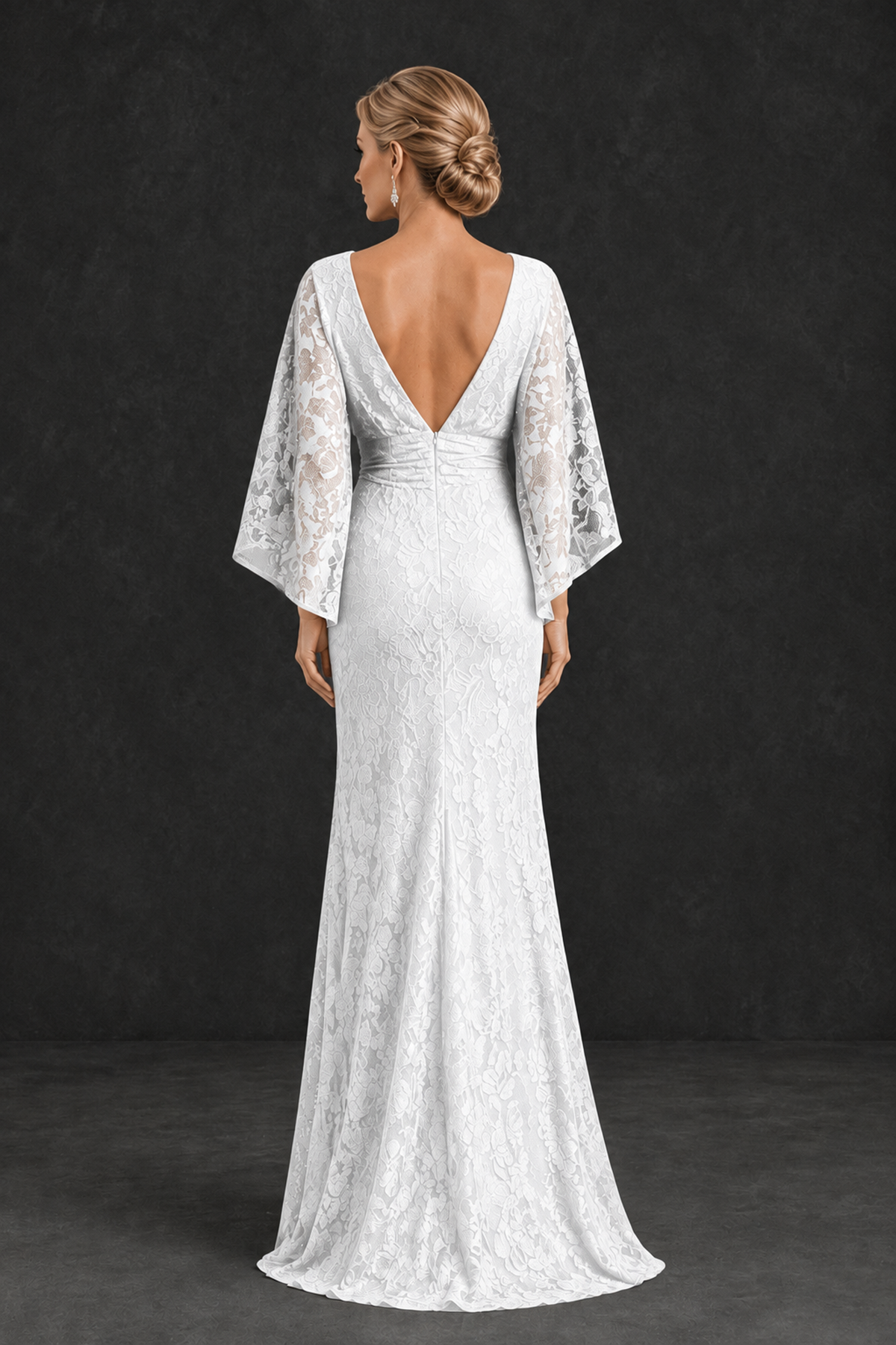 BOLODOO White Lace Flutter Sleeve Mother of the Bride Dress - White - White_2