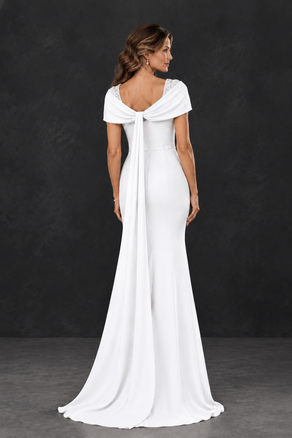 BOLODOO White Mother of the Bride Dress with Draped Cape Detail - White - White_2