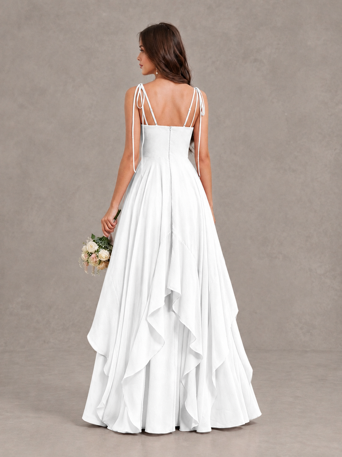 BOLODOO White Tie-Strap Ruffle A-Line Bridesmaid Dress - White - White_2