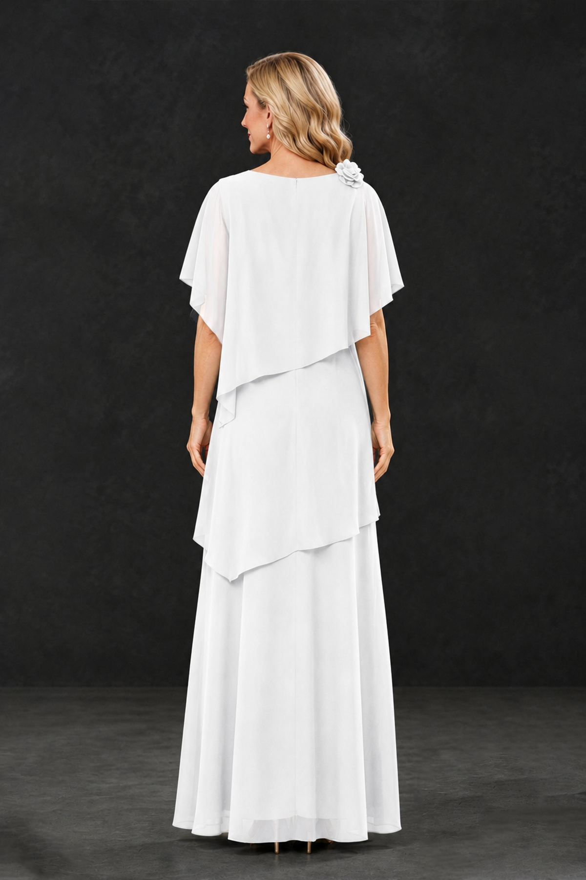 BOLODOO White Tiered Flutter Sleeve Mother of the Bride Maxi Dress - White - White_2