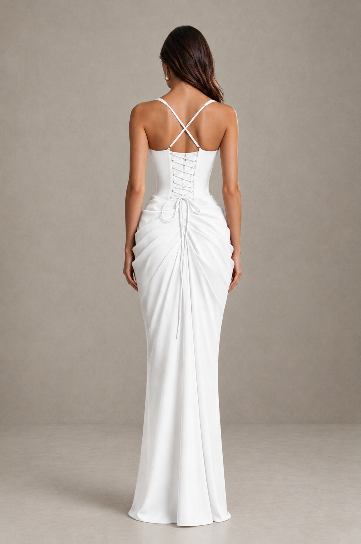 BOLODOO White Sweetheart Ruched Lace-Up Back Evening Gown - White - White_2