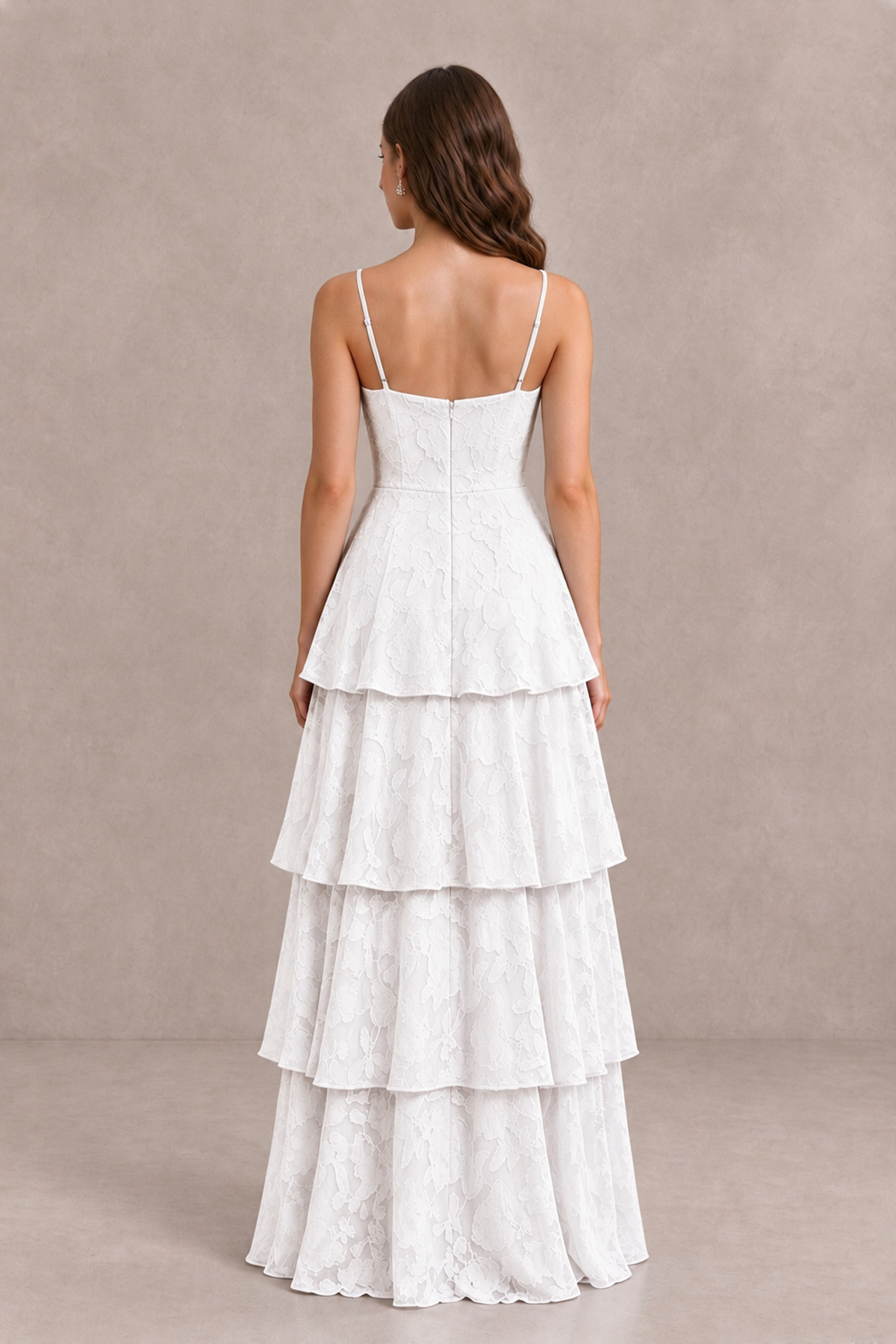 BOLODOO White Tiered Floral-Textured Spaghetti Strap Maxi Dress - White - White_2