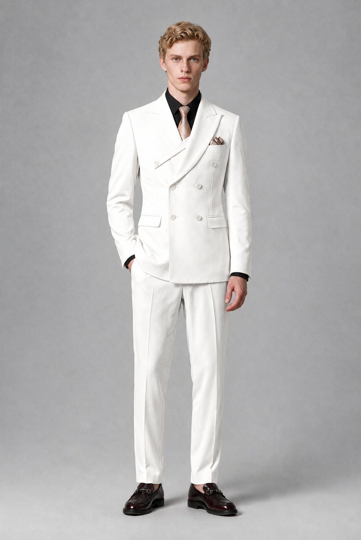 BOLODOO Men's White Double-Breasted Two-Piece Suit – Jacket & Trousers - White