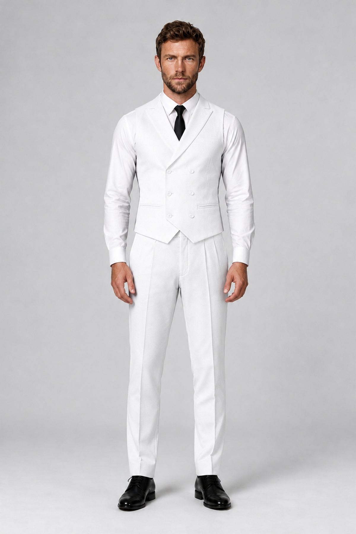 Bolodoo Men's White Double-Breasted Vest and Pants 2-Piece Suit - White - White_2