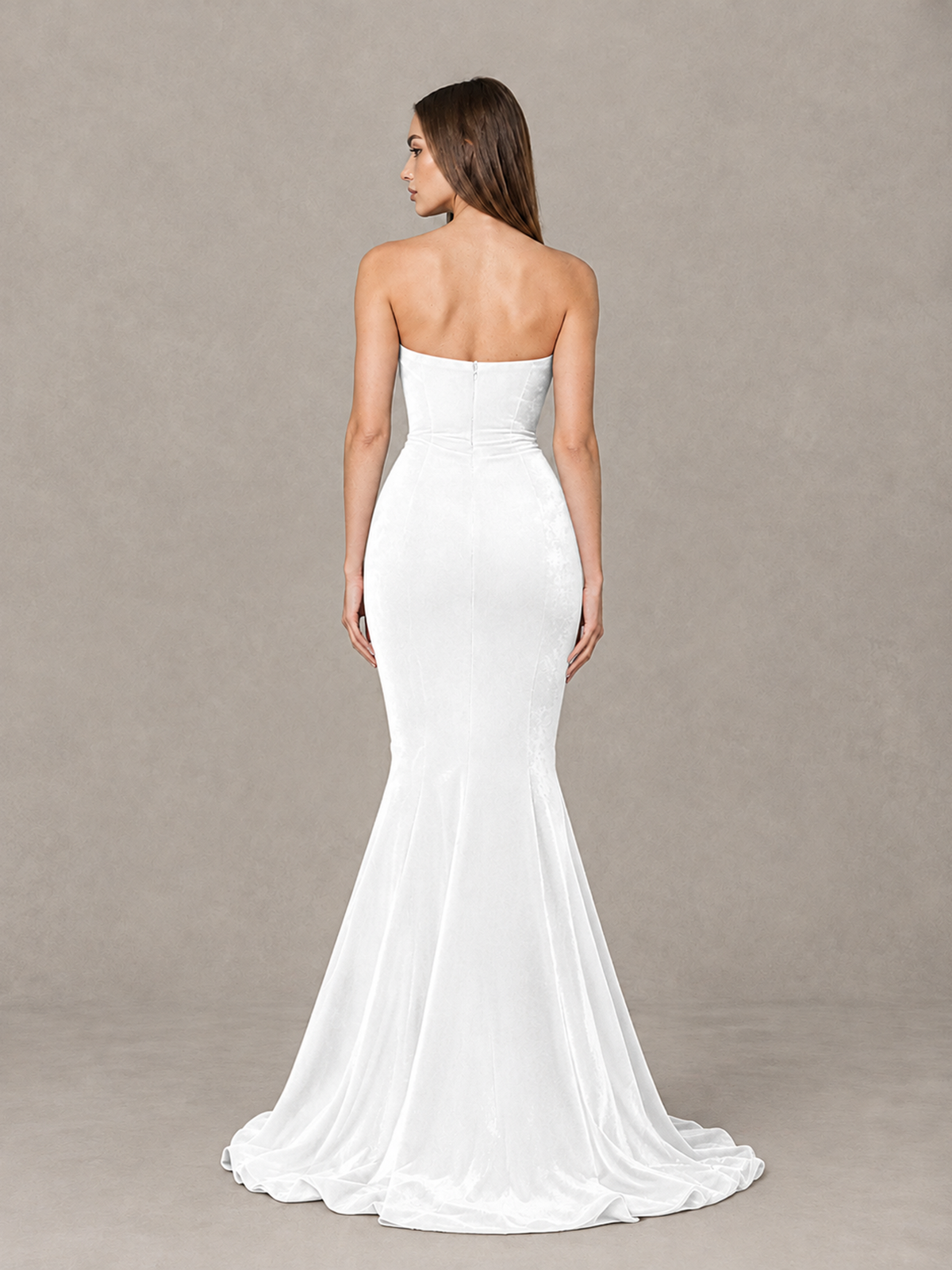 BOLODOO White Strapless Sweetheart Velvet-Look Mermaid Evening Dress - White - White_2