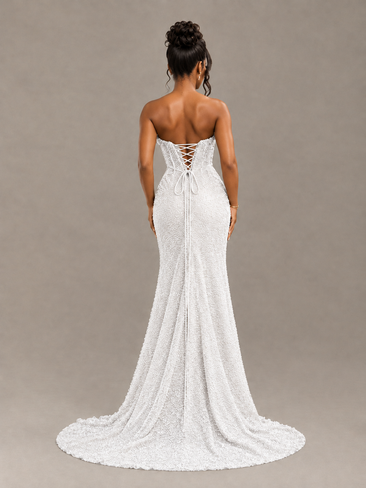 BOLODOO White Gold Corset Prom Dress with High Slit - White - White_2