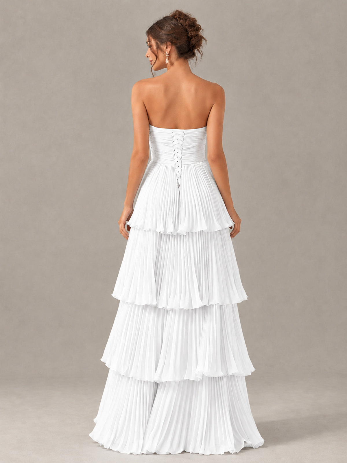 BOLODOO White Strapless Tiered Pleated Bridesmaid Dress - White - White_2