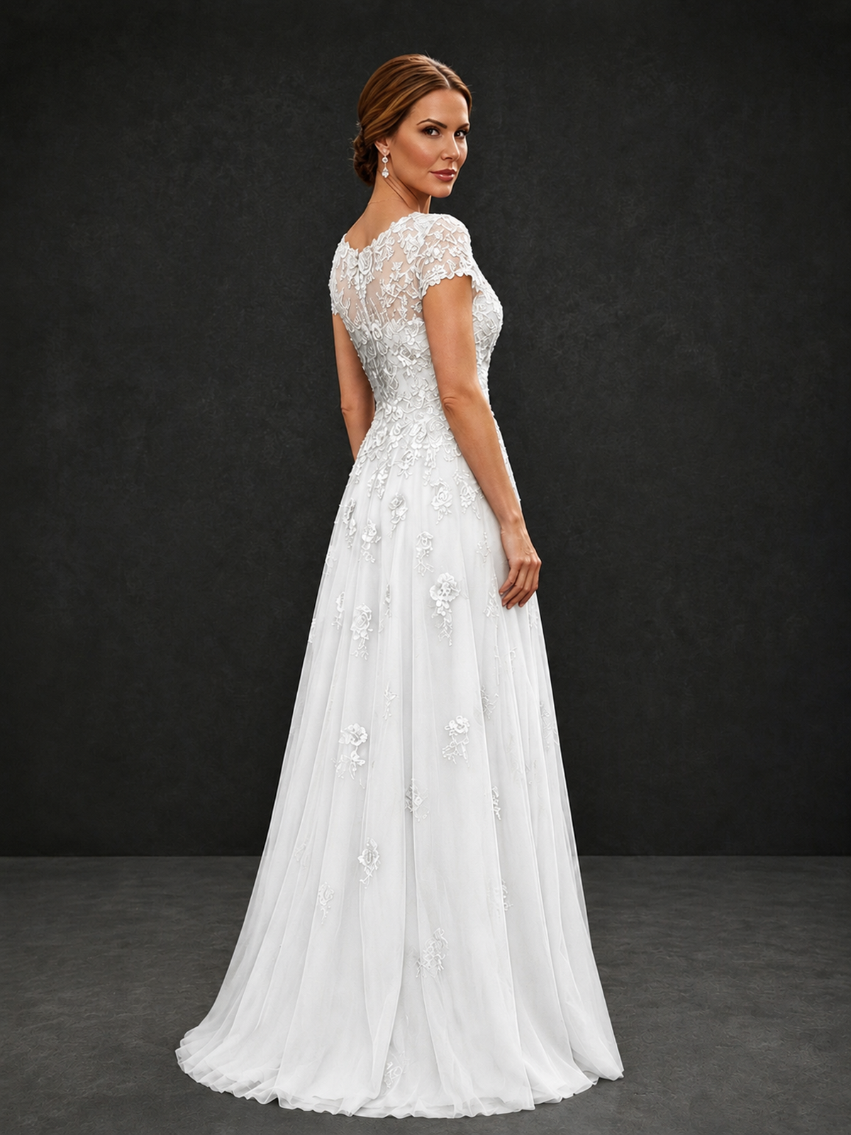 BOLODOO White Cap Sleeve Lace Appliqué A-Line Formal Gown | Mother of the Bride Dress - White - White_2