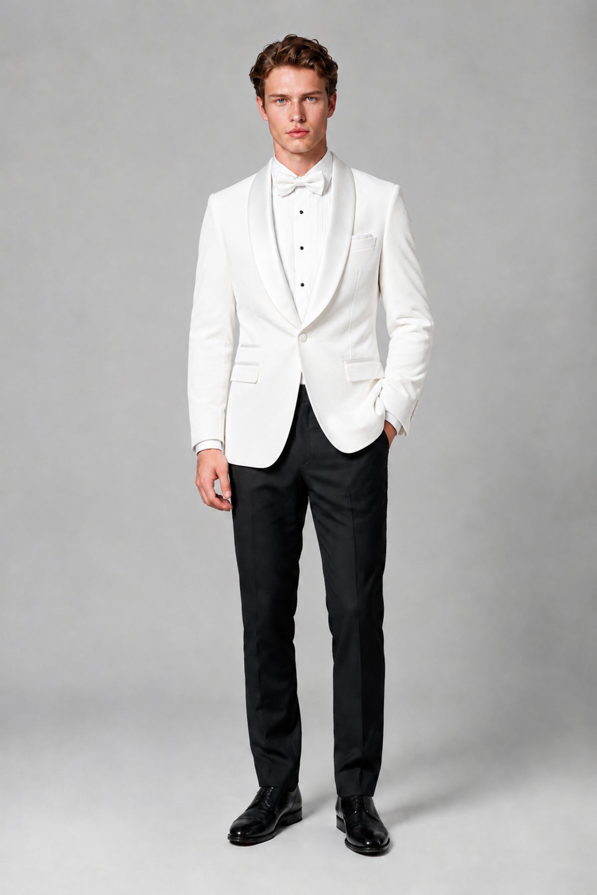 BOLODOO Men's White Velvet Blazer | Shawl Lapel Tuxedo Jacket - White - White_2