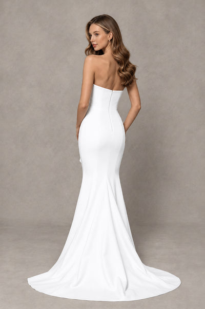 BOLODOO White Strapless Mermaid Evening Dress with Ruffle Slit and Train - White - White_2