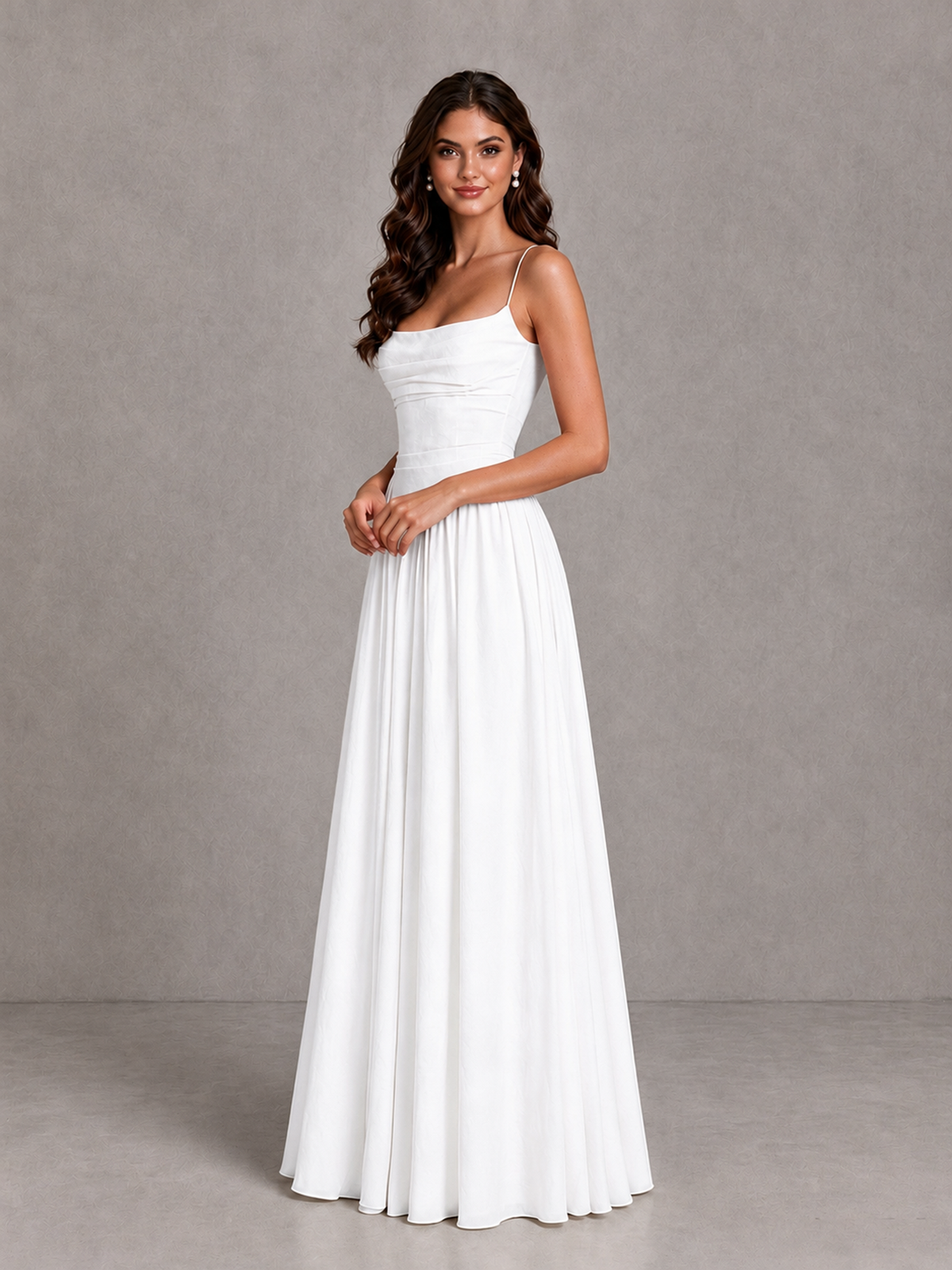 BOLODOO White Lace-Up Back A-Line Bridesmaid Dress - White - White_3