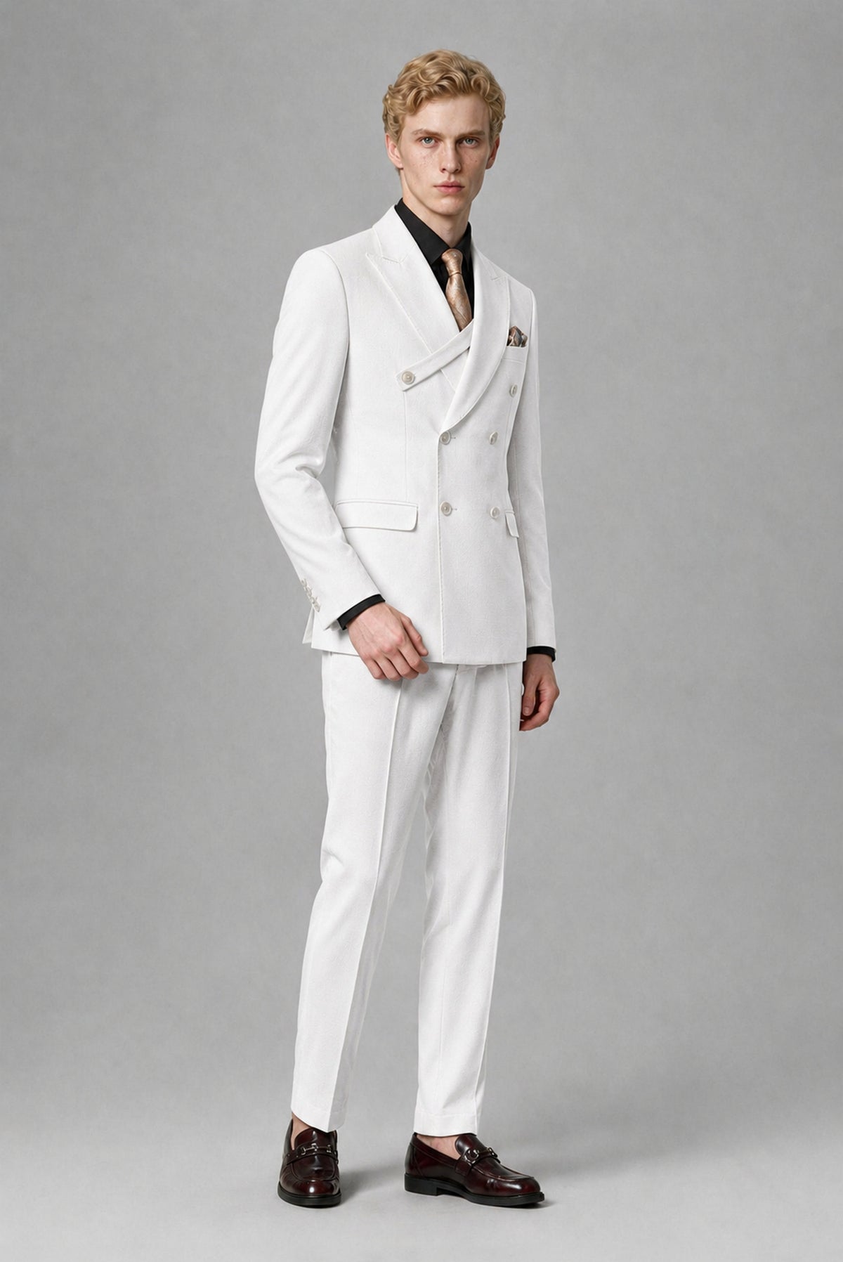 BOLODOO Men's White Double-Breasted Two-Piece Suit – Jacket & Trousers - White
