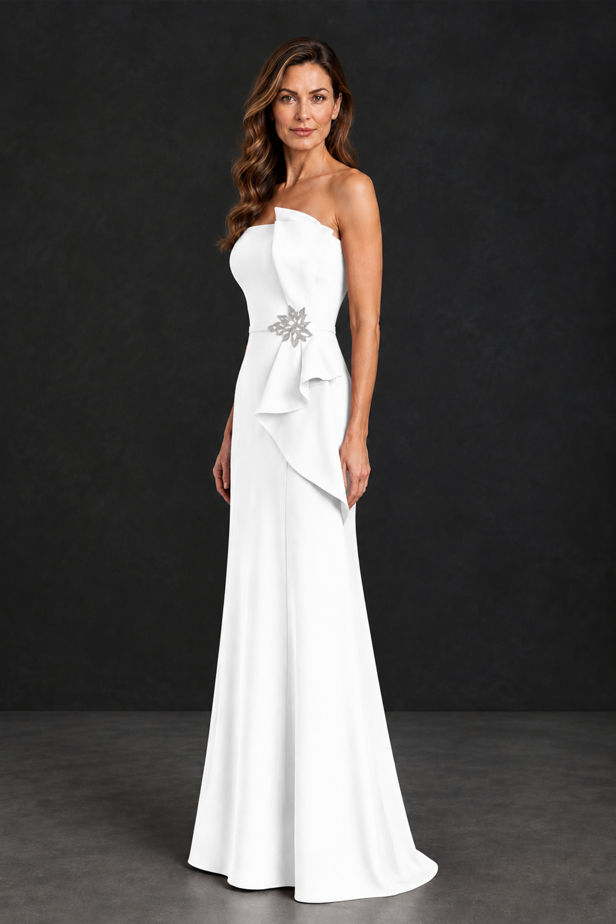 BOLODOO White Strapless Mother of the Bride Dress with Ruffle Detail - White - White_3