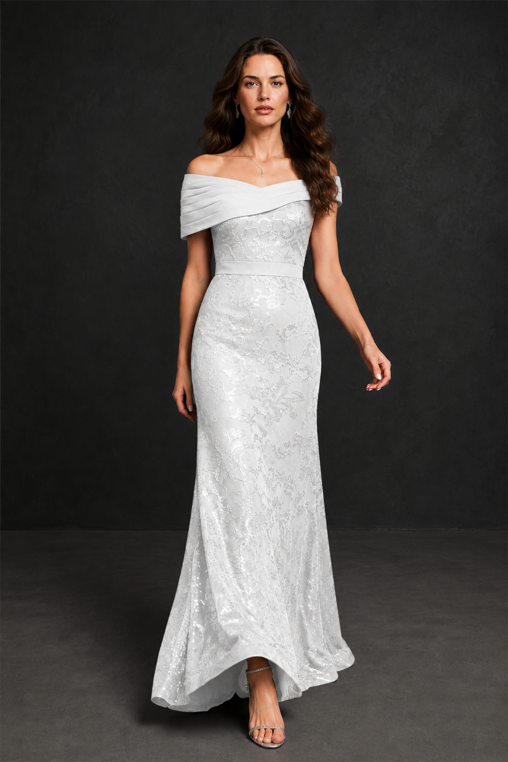 BOLODOO White Off-Shoulder Sequin Lace Mermaid Evening Gown | Mother of the Bride Formal Dress - White