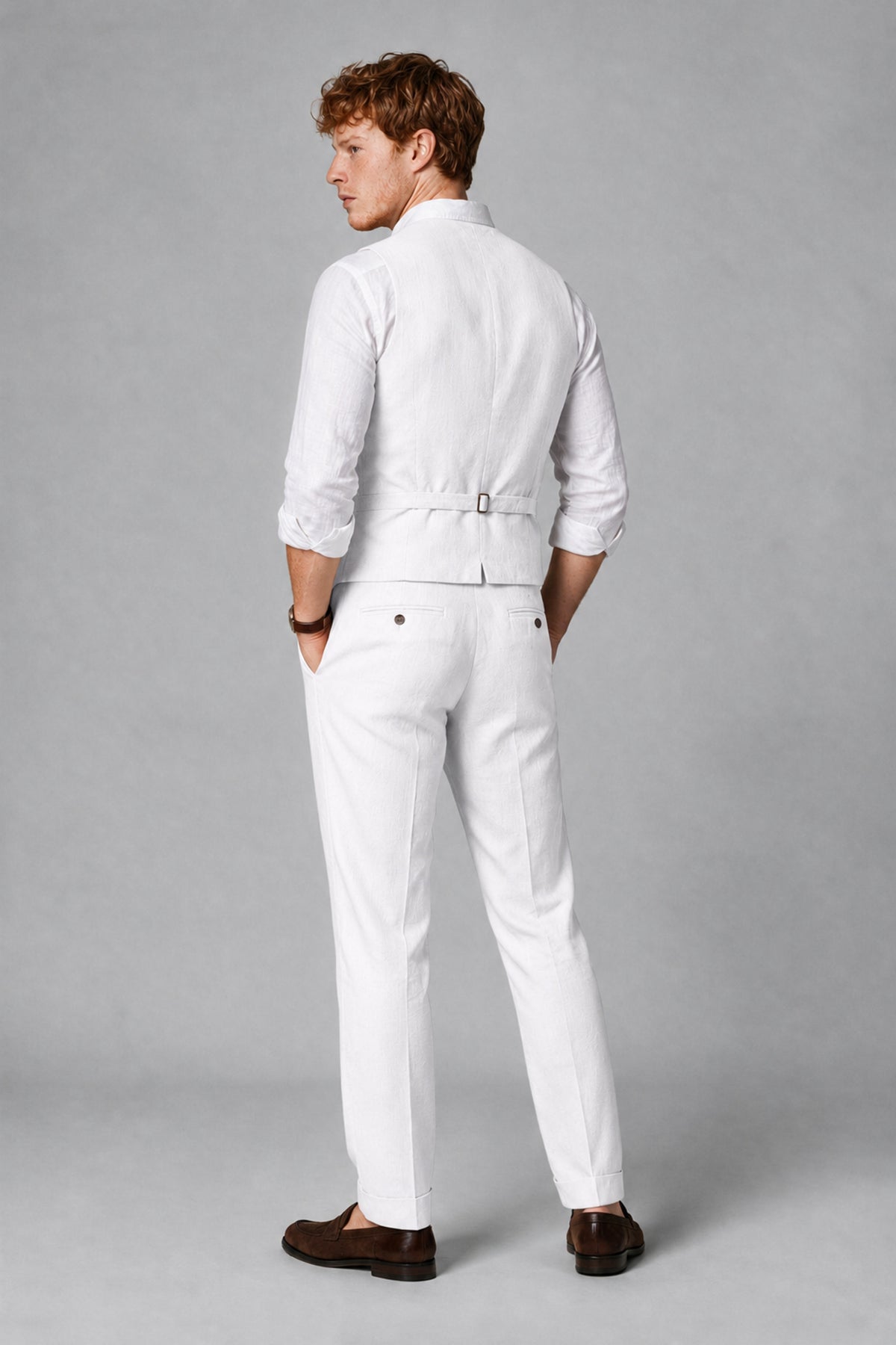 Bolodoo Men's White 2-Piece Vest and Pants Set with V-Neck Waistcoat - White - White_3