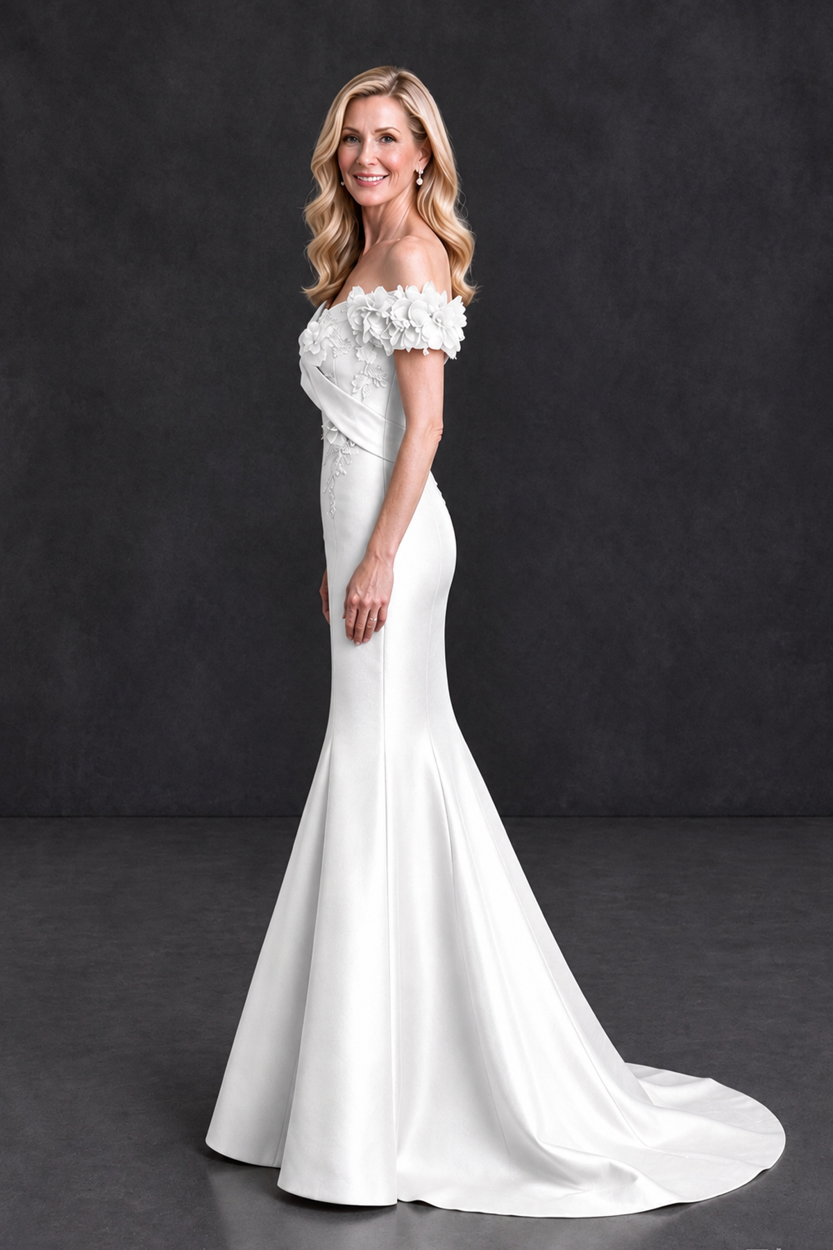 BOLODOO White Off-Shoulder Floral Mermaid Mother of the Bride Dress - White - White_3