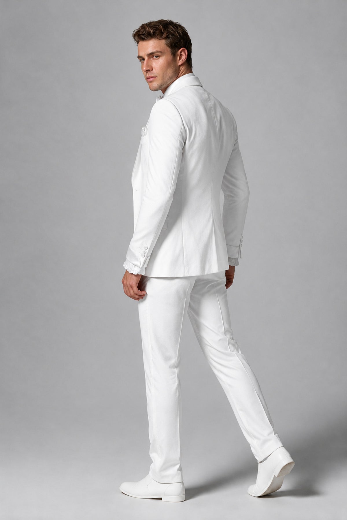 Bolodoo Men's White and White Three-Piece Wedding Tuxedo Suit - White - White_3