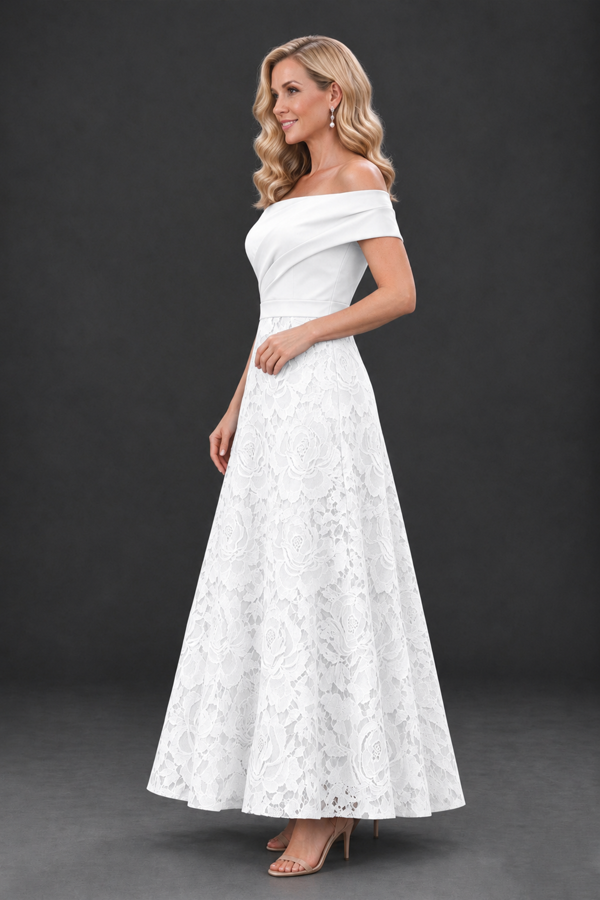 BOLODOO White Off-the-Shoulder Floral A-Line Mother of the Bride Dress - White - White_3