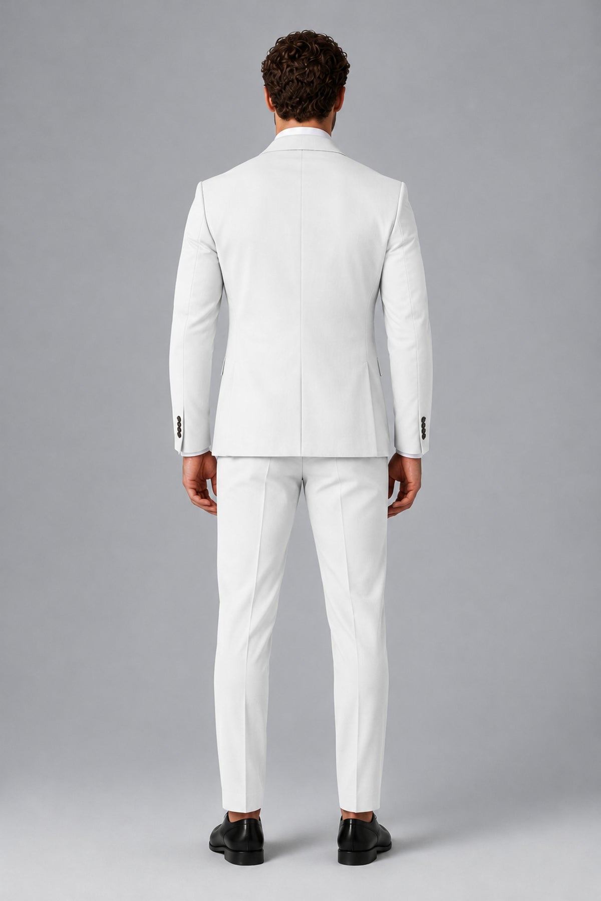 Bolodoo Men's White Two-Piece Suit with Notch-Lapel Jacket & Trousers - White - White_3